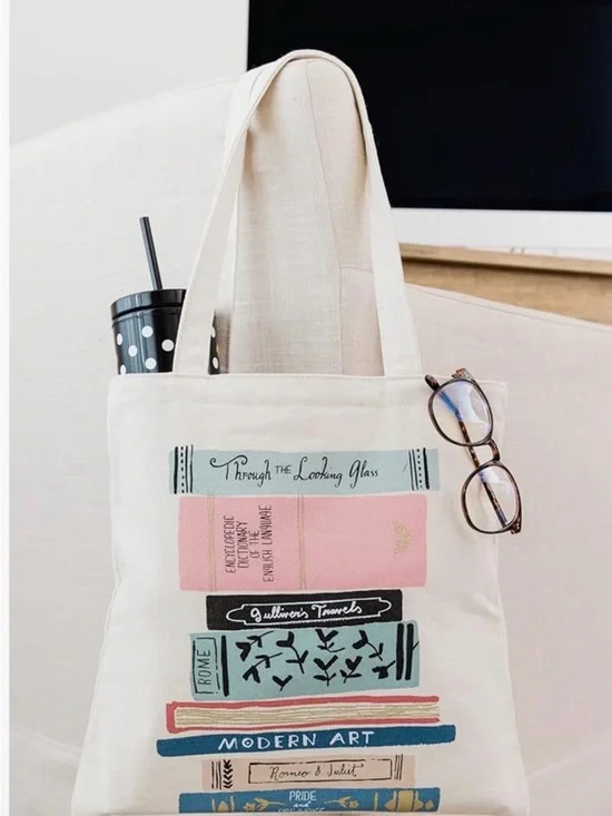 Kate Spade Canvas Book Stack Tote Bag in Cream - Picture 4 of 10